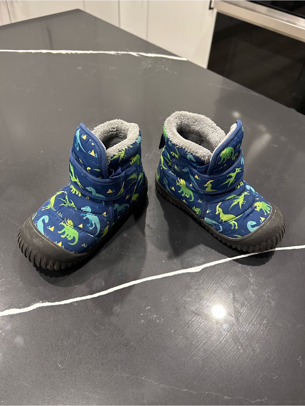 Jan & Jul Space Dinos Insulated Ankle Boots Blue Sherpa Lined Winter Warm Cozy
